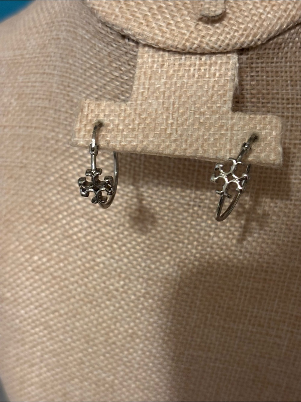 Tory Burch Silver Logo Hoop Earrings